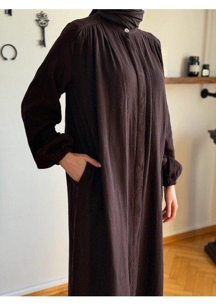 Tam Boy Düğmeli Müslin Ferace 5102 indirimleri