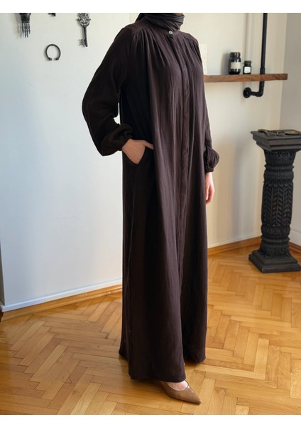 Tam Boy Düğmeli Müslin Ferace 5102