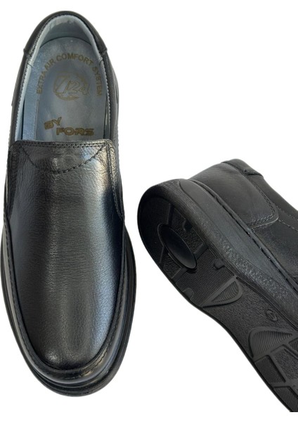 Erkek Hakiki Deri Ultra Rahat Ortapedik Günlük Bağsız Baba Siyah Günlük Ayakkabısı fırsatları