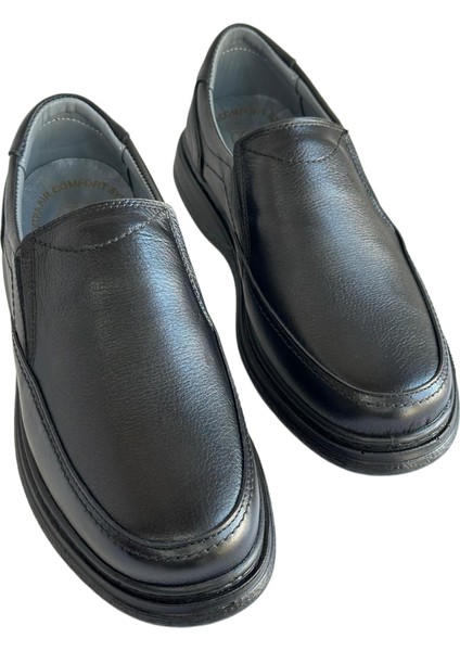 Erkek Hakiki Deri Ultra Rahat Ortapedik Günlük Bağsız Baba Siyah Günlük Ayakkabısı indirimleri