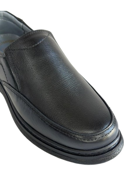 Erkek Hakiki Deri Ultra Rahat Ortapedik Günlük Bağsız Baba Siyah Günlük Ayakkabısı