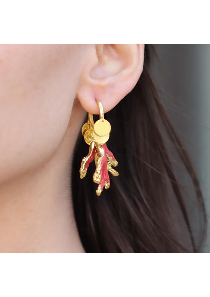 Mercan Modeli Pul Gold Gümüş Küpe fiyatları