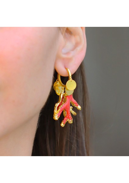 Mercan Modeli Pul Gold Gümüş Küpe modelleri