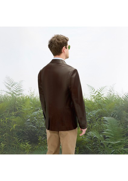 Erkek Kahve Gömlek Yaka Deri Blazer Ceket fiyatları