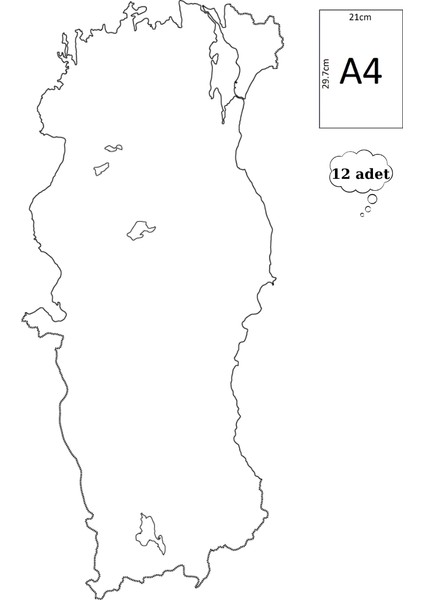 A4 Boy Dilsiz Türkiye Haritası Renksiz 12 Adet