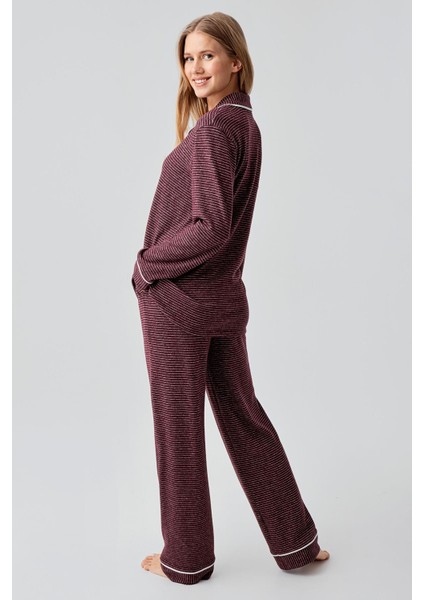 Uzun Kollu Düğmeli Esnek Yumuşak Dokulu Viskoz Pijama Takım 18217 modelleri