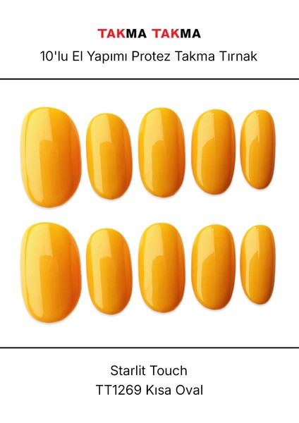 10'lu Sarı Kısa Oval TT1269 Tekrar Kullanılabilir El Yapımı Protez Takma Tırnak - Ten Rengi-Sarı-L fırsatları