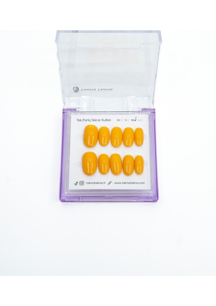 10'lu Sarı Kısa Oval TT1269 Tekrar Kullanılabilir El Yapımı Protez Takma Tırnak - Ten Rengi-Sarı-L indirimleri