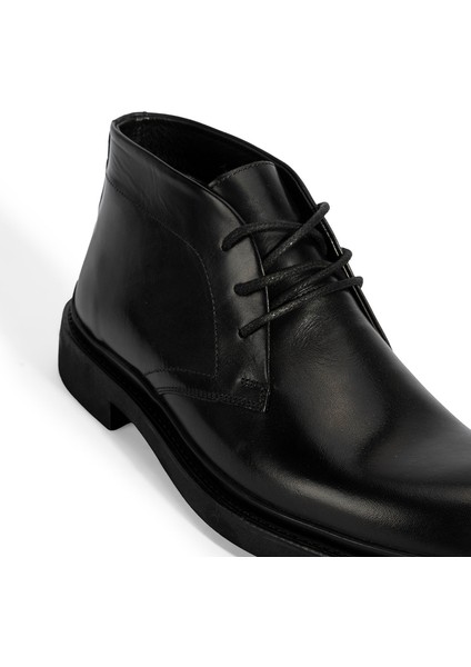Erkek Siyah Bağcıklı Deri Bot