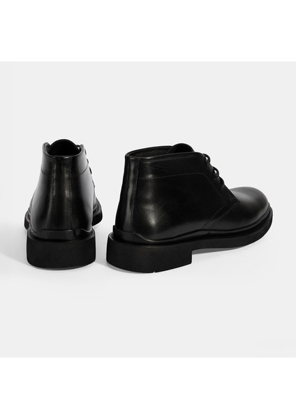 Erkek Siyah Bağcıklı Deri Bot