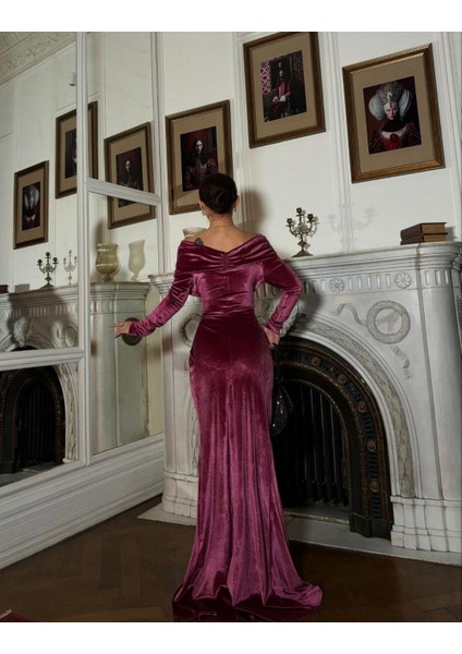 Kayık Yaka Kadife Abiye 582273 Gülkurusu fırsatları