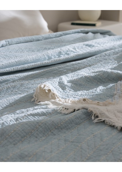 Bradley Çift Kişilik Pamuklu Yatak Örtüsü - Açık Mavi