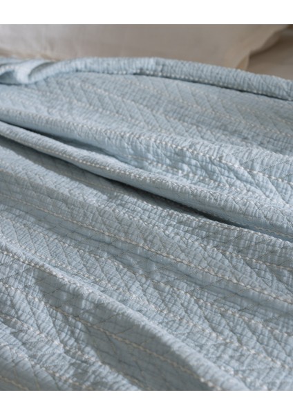 Bradley Çift Kişilik Pamuklu Yatak Örtüsü - Açık Mavi