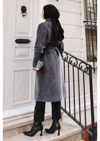 Broş Detaylı Kaban Gri 19279 fırsatları