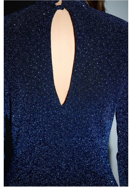 Yırtmaçlı Jarse Elbise Lacivert 12444354002 indirimleri