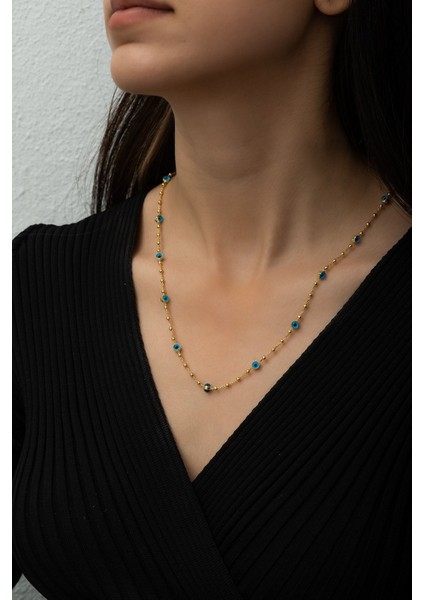 925 Ayar Nazar Göz Kolye.cam Göz Kolye.rose.gold.rodaj.