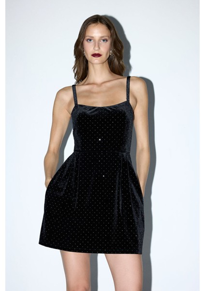 Kadife Mini Elbise Siyah 12444353002 fiyatları