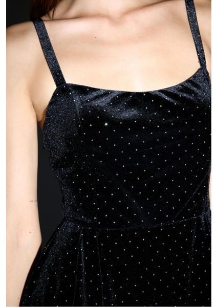 Kadife Mini Elbise Siyah 12444353002 modelleri