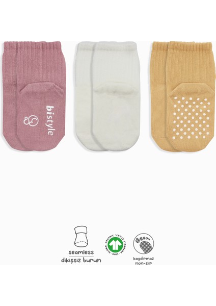 Basic Kaymaz Penye Soket Çorap 3lü BS10106 Pudra Ekru Somon