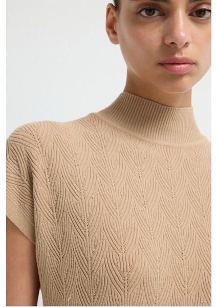 Düşük Kol Triko Bluz Bej 11544351001