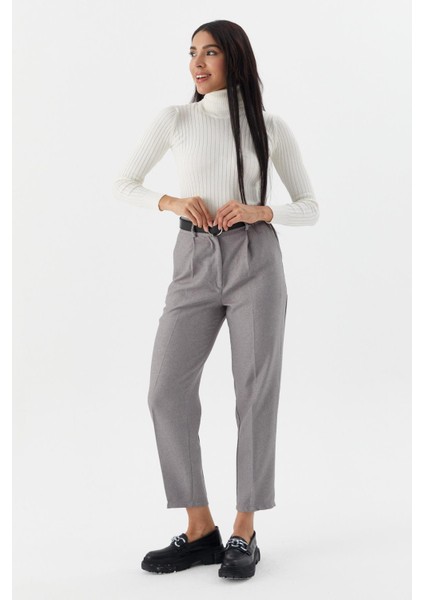 Kemerli Yüksek Bel Pantolon Grı fiyatları