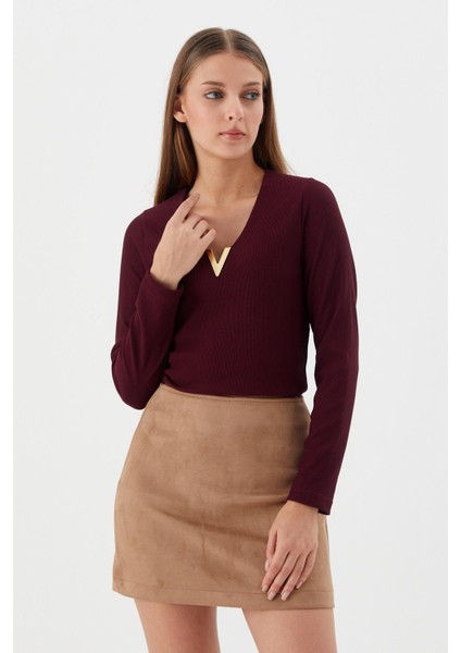 V Yaka Bluz Bordo