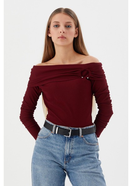 Madonna Yaka Bluz Bordo modelleri