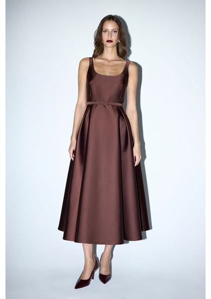 Kolsuz Midi Boy Elbise Kahve 12443243003