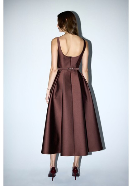 Kolsuz Midi Boy Elbise Kahve 12443243003