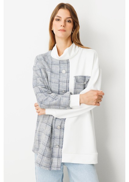 Cep Detaylı Dokulu Ekose Gömlek-Mavi fiyatları