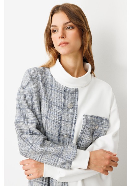 Cep Detaylı Dokulu Ekose Gömlek-Mavi indirimleri