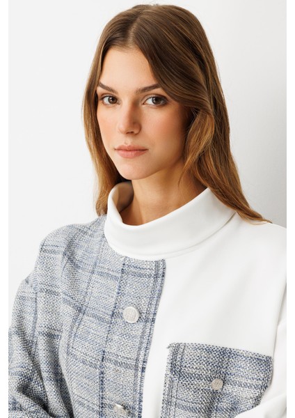 Cep Detaylı Dokulu Ekose Gömlek-Mavi