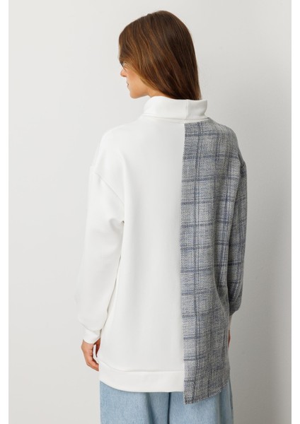 Cep Detaylı Dokulu Ekose Gömlek-Mavi