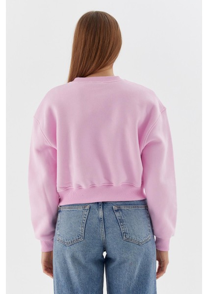 Çiçek Işleme Detaylı Crop Sweatshirt Pembe indirimleri