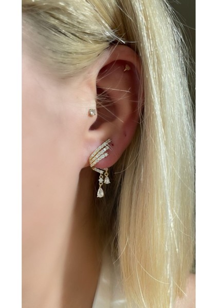 Ithal Yüksek Kalite Melek Kanadı Damla Taş Detaylı Küpe modelleri