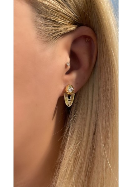 Ithal Yüksek Kalite Gold Zincirli Küpe