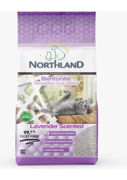 Nortland 20 Lt Lavanta Pudrası Doğal Bentonit Kedi Kumu
