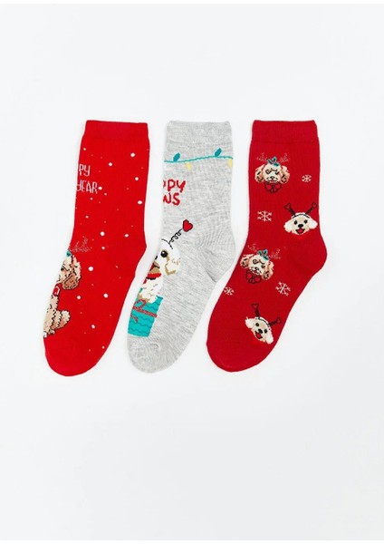 Yılbaşı Temalı Kız Çocuk Soket Çorap 3'lü (W5)