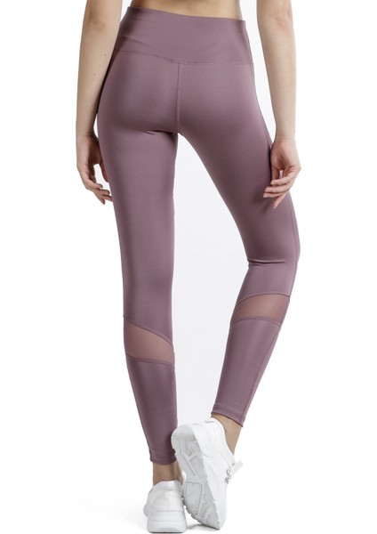 Spor Tayt Tül Detaylı Yüksek Bel Esnek ve Toparlayıcı Kadın Tayt