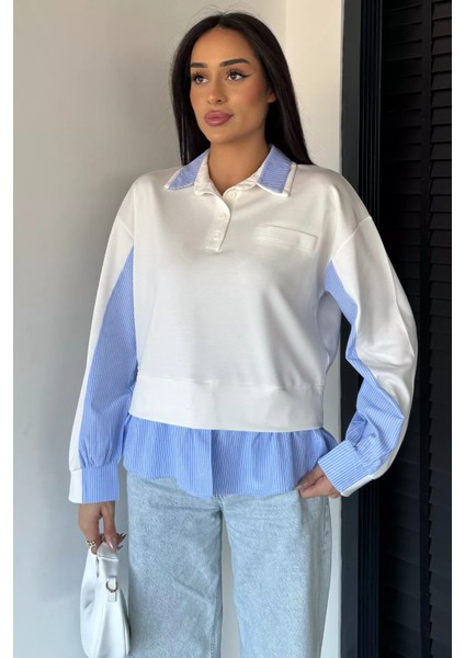 Kadın Polo Yaka Gömlek Garnili Sweatshirt P-00019010 fiyatları