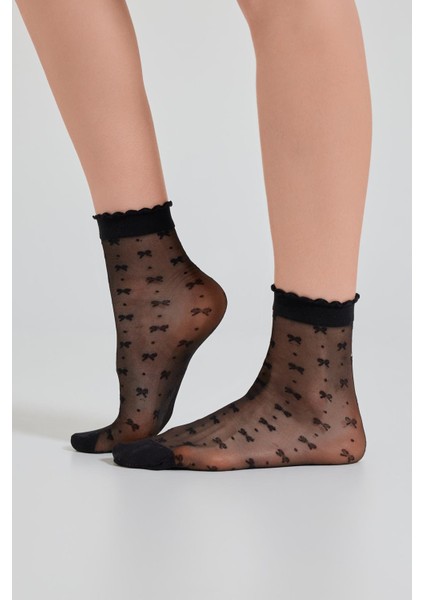 Kadın Kurdele Desenli İnce Soket Çorap Siyah modelleri