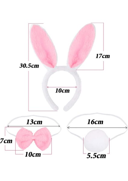 Tavşan Kostüm Seti Taç Papyon Kuyruk Pembe Renk (5332)