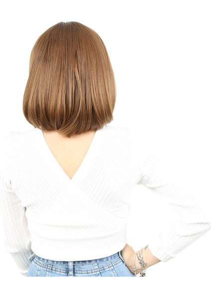 Fiber Sentetik Peruk Perçemsiz Kısa Düz / Kumral fırsatları