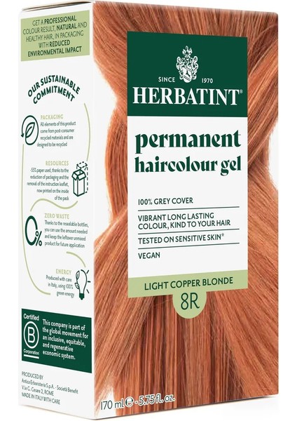 Permanent Haircolour 8r Light Copper Blonde, 170 ml