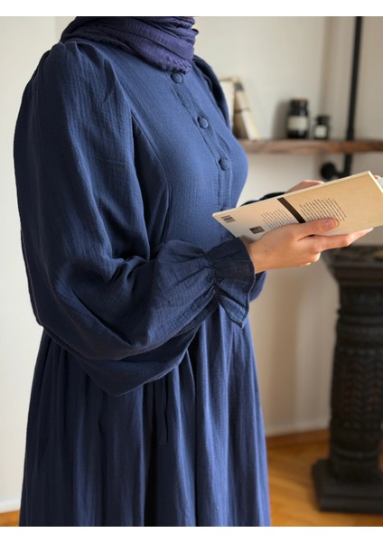 Yarımpat Yandan Bağlamalı Müslin Elbise 1004