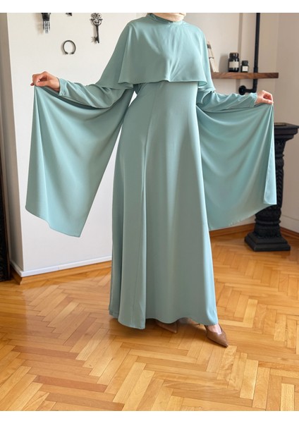 Pelerinli Bel Bağlamalı Elbise 1002