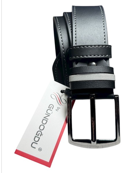 Siyah 4,5cm Gri Tek Dikişli Modelli Birinci Sınıf Suni Deri Kot Kemer