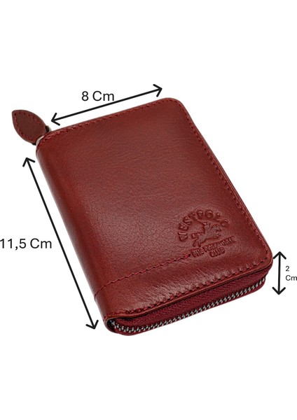 Hakiki Deri Kağıt Para ve Bol Kart Bölmeli Fermuarlı Unisex Cüzdan - Çay Taba