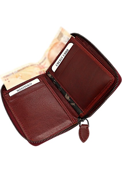 Hakiki Deri Kağıt Para ve Bol Kart Bölmeli Fermuarlı Unisex Cüzdan - Çay Taba modelleri