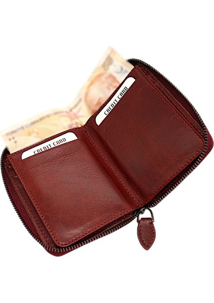 Hakiki Deri Kağıt Para ve Bol Kart Bölmeli Fermuarlı Unisex Cüzdan - Çay Taba fırsatları